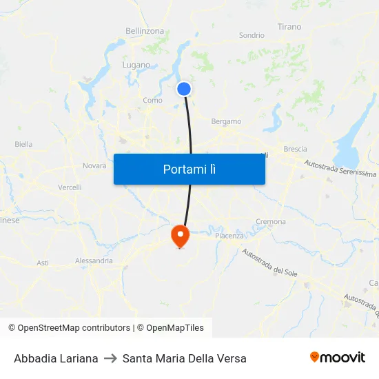 Abbadia Lariana to Santa Maria Della Versa map