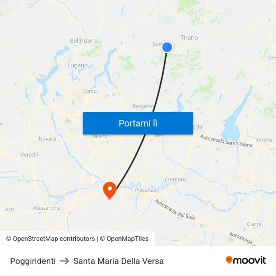 Poggiridenti to Santa Maria Della Versa map