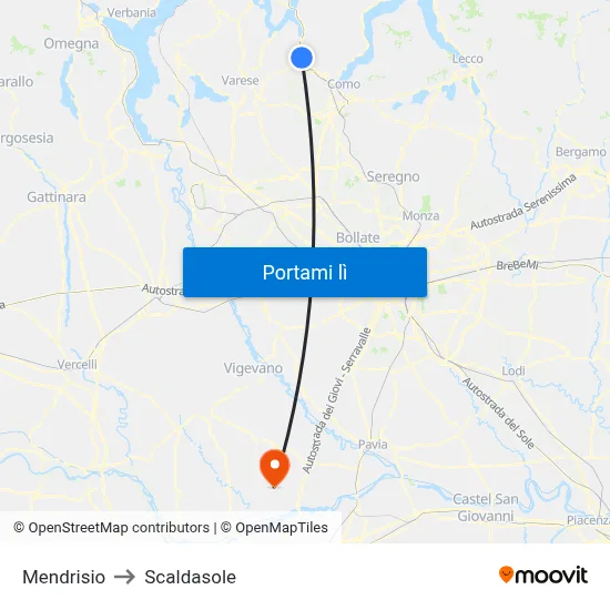 Mendrisio to Scaldasole map