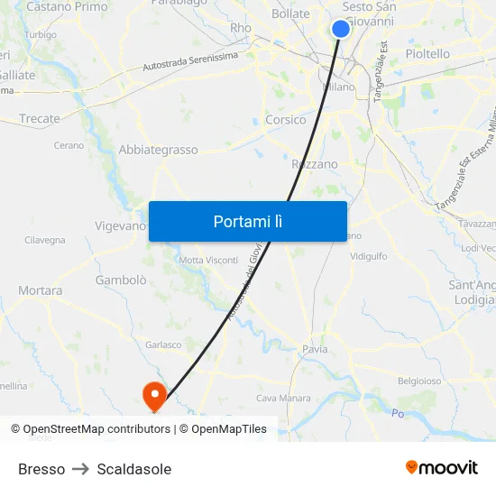 Bresso to Scaldasole map