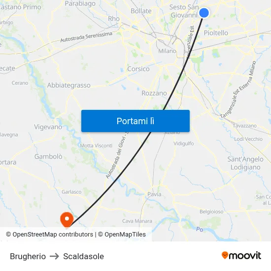 Brugherio to Scaldasole map