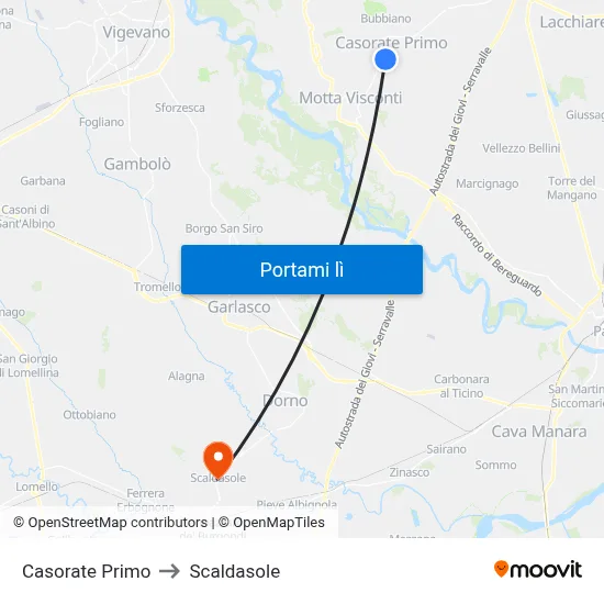 Casorate Primo to Scaldasole map
