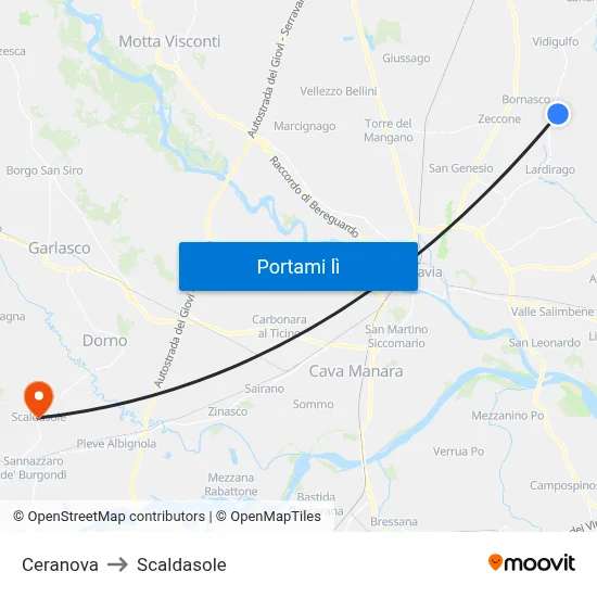 Ceranova to Scaldasole map
