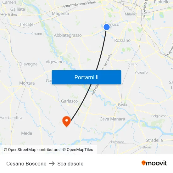 Cesano Boscone to Scaldasole map
