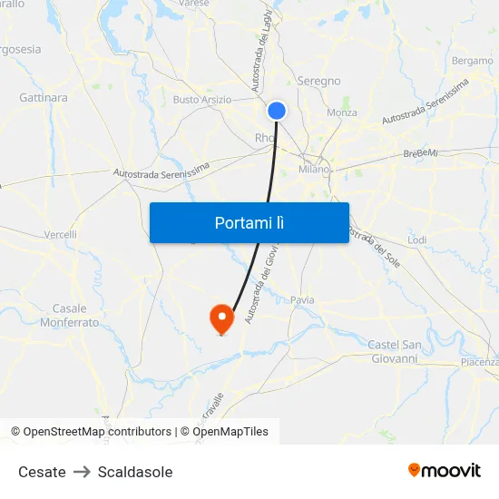 Cesate to Scaldasole map