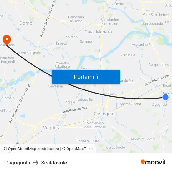 Cigognola to Scaldasole map