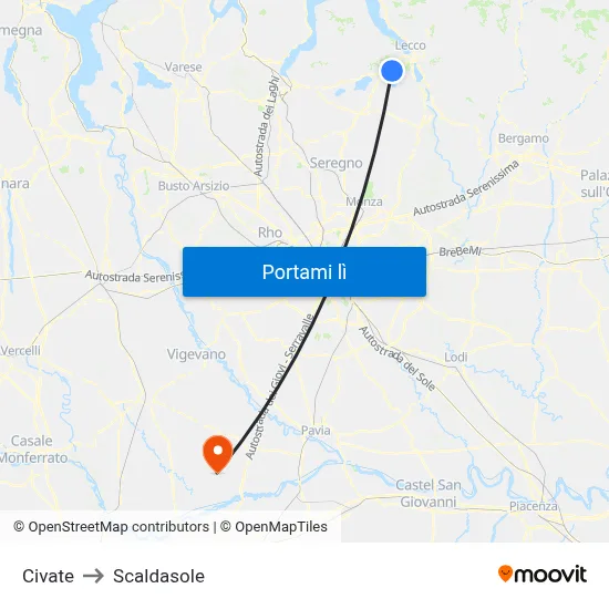 Civate to Scaldasole map