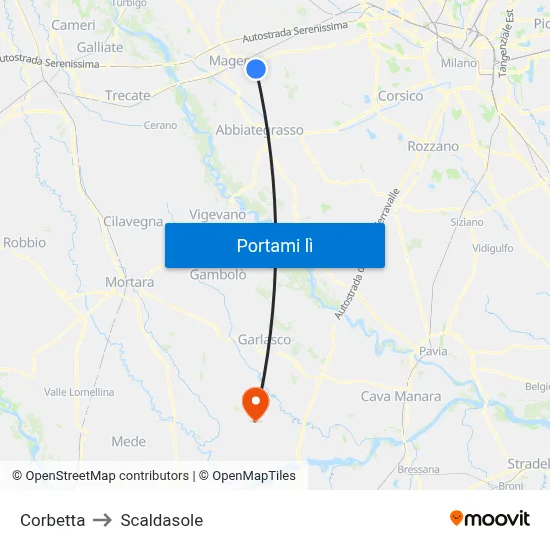Corbetta to Scaldasole map