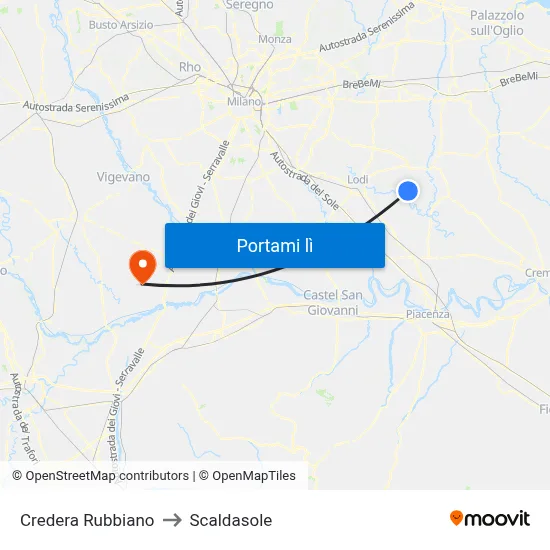Credera Rubbiano to Scaldasole map