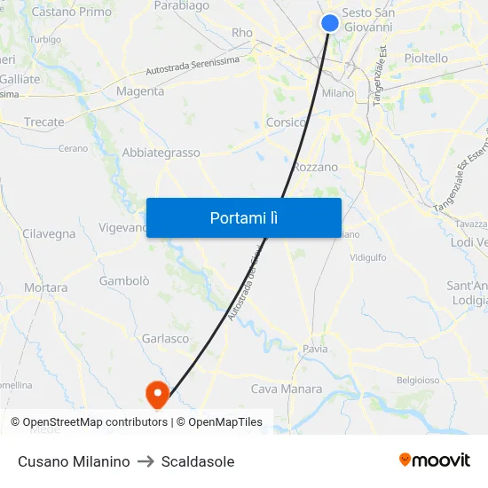 Cusano Milanino to Scaldasole map
