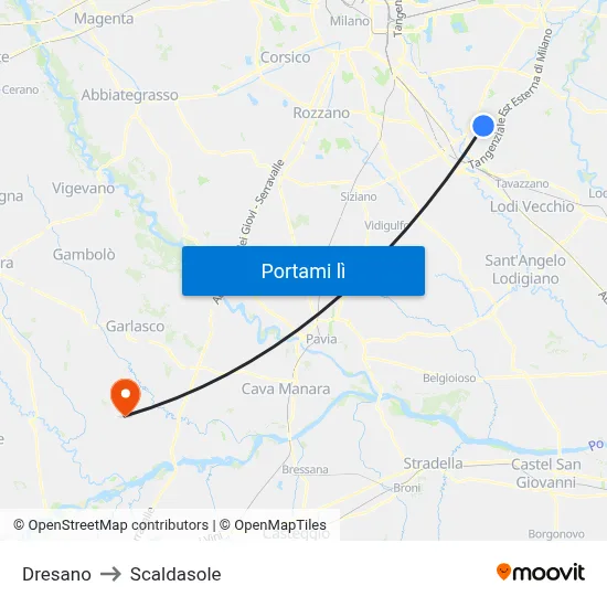 Dresano to Scaldasole map