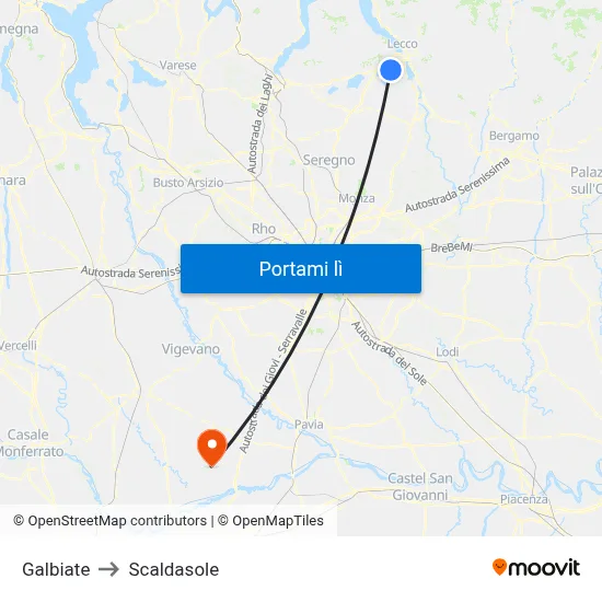 Galbiate to Scaldasole map