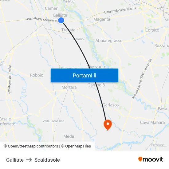 Galliate to Scaldasole map