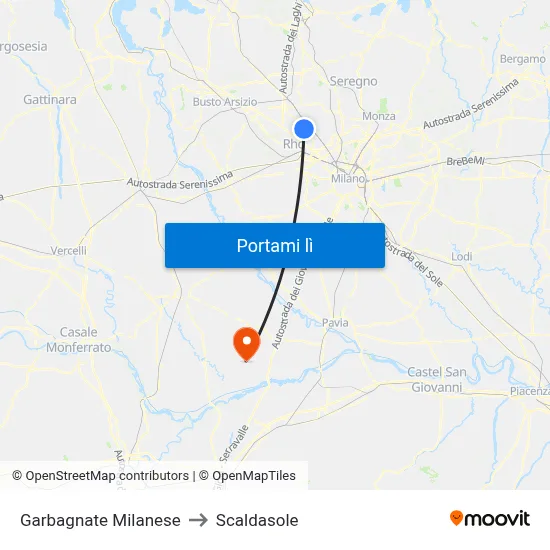 Garbagnate Milanese to Scaldasole map