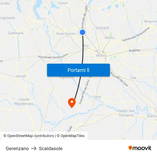 Gerenzano to Scaldasole map