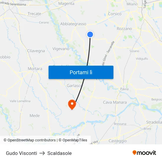 Gudo Visconti to Scaldasole map
