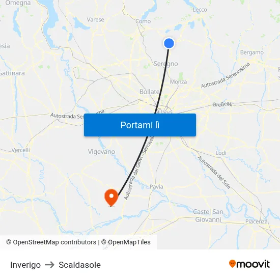 Inverigo to Scaldasole map
