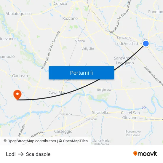 Lodi to Scaldasole map