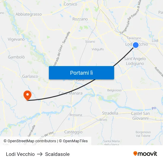 Lodi Vecchio to Scaldasole map
