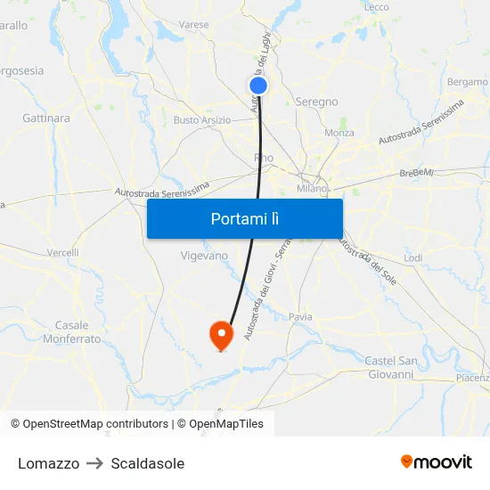 Lomazzo to Scaldasole map