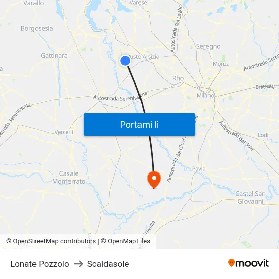 Lonate Pozzolo to Scaldasole map