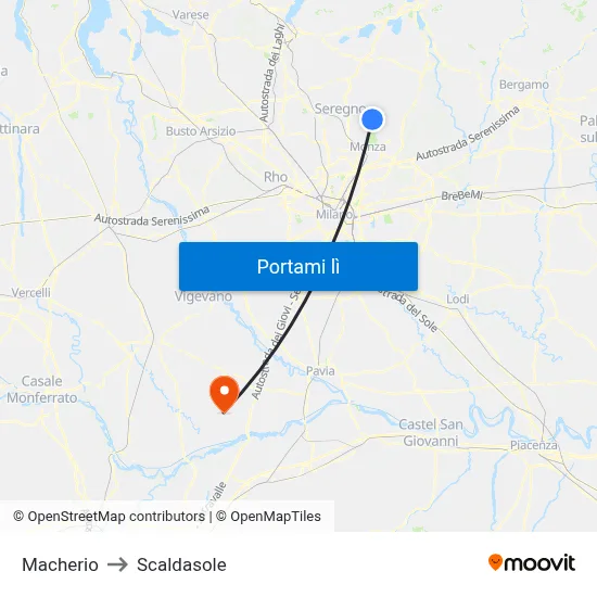 Macherio to Scaldasole map