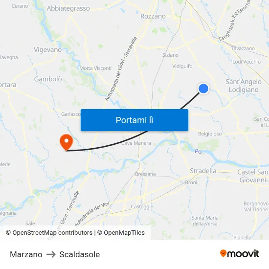 Marzano to Scaldasole map