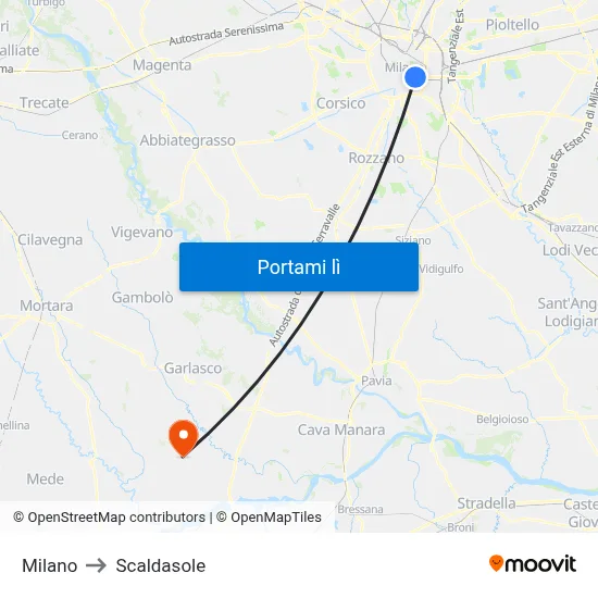 Milano to Scaldasole map