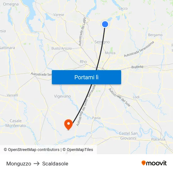 Monguzzo to Scaldasole map
