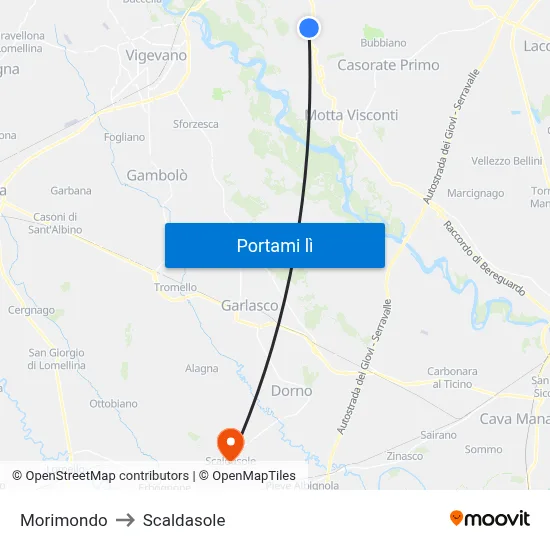Morimondo to Scaldasole map