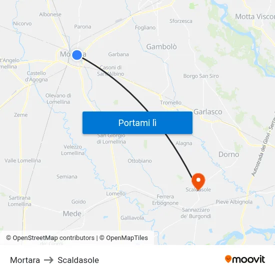 Mortara to Scaldasole map