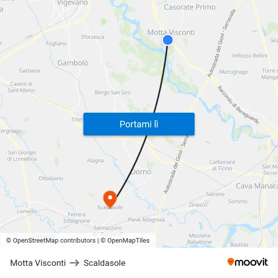 Motta Visconti to Scaldasole map