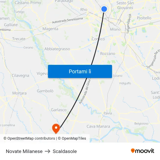 Novate Milanese to Scaldasole map