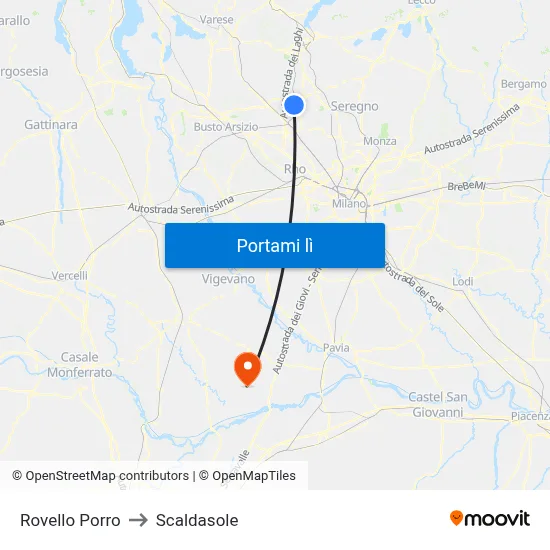 Rovello Porro to Scaldasole map