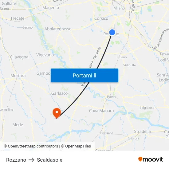 Rozzano to Scaldasole map