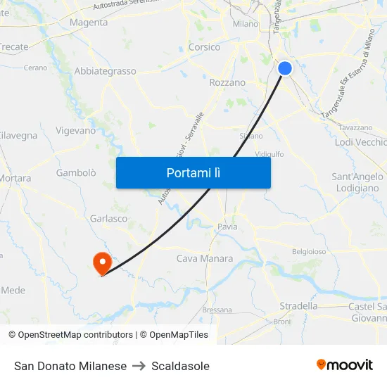 San Donato Milanese to Scaldasole map