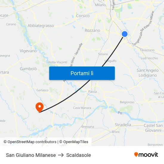 San Giuliano Milanese to Scaldasole map