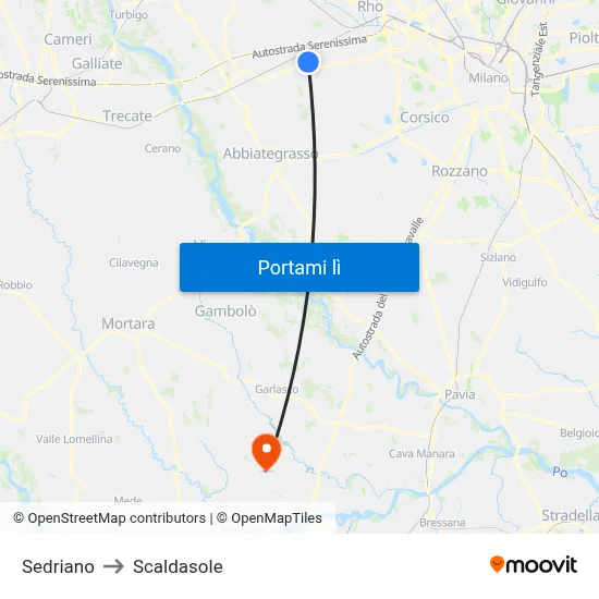 Sedriano to Scaldasole map
