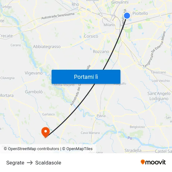 Segrate to Scaldasole map