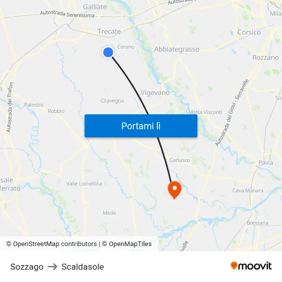 Sozzago to Scaldasole map