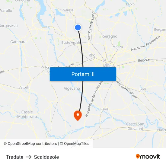 Tradate to Scaldasole map