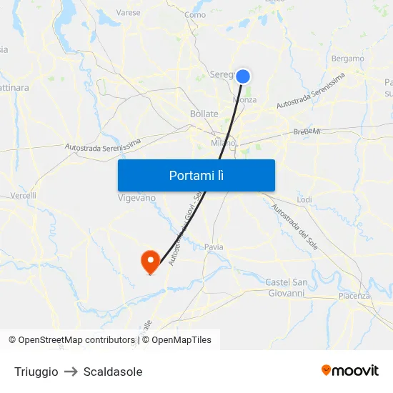Triuggio to Scaldasole map