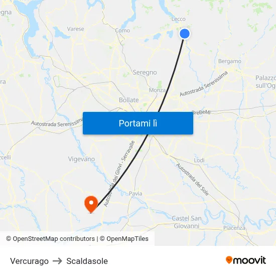 Vercurago to Scaldasole map