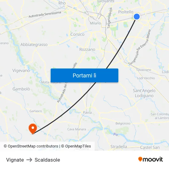 Vignate to Scaldasole map