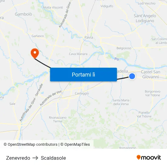 Zenevredo to Scaldasole map