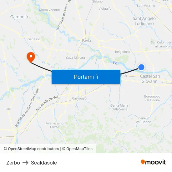 Zerbo to Scaldasole map