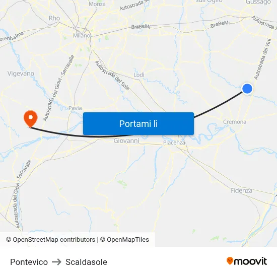 Pontevico to Scaldasole map