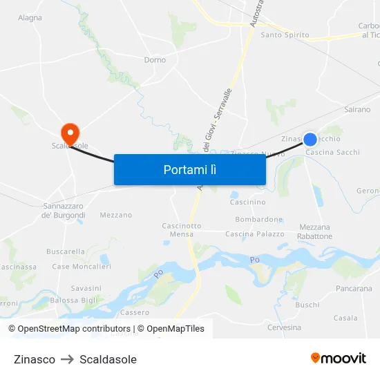 Zinasco to Scaldasole map