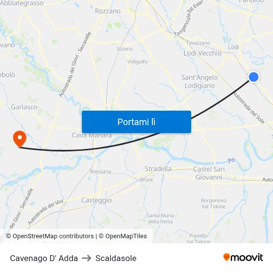 Cavenago D' Adda to Scaldasole map