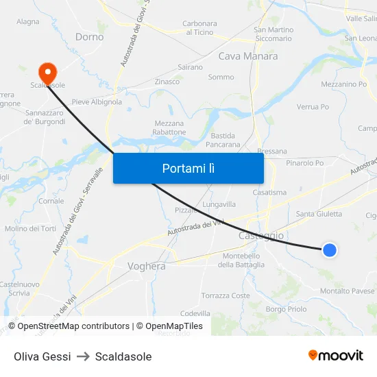 Oliva Gessi to Scaldasole map